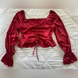 SHEIN CURVE Red Satin Long Sleeve Top